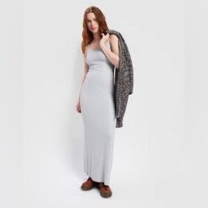 NWT AERIE No Party Needed ribbed knit Maxi Dress - grey size L